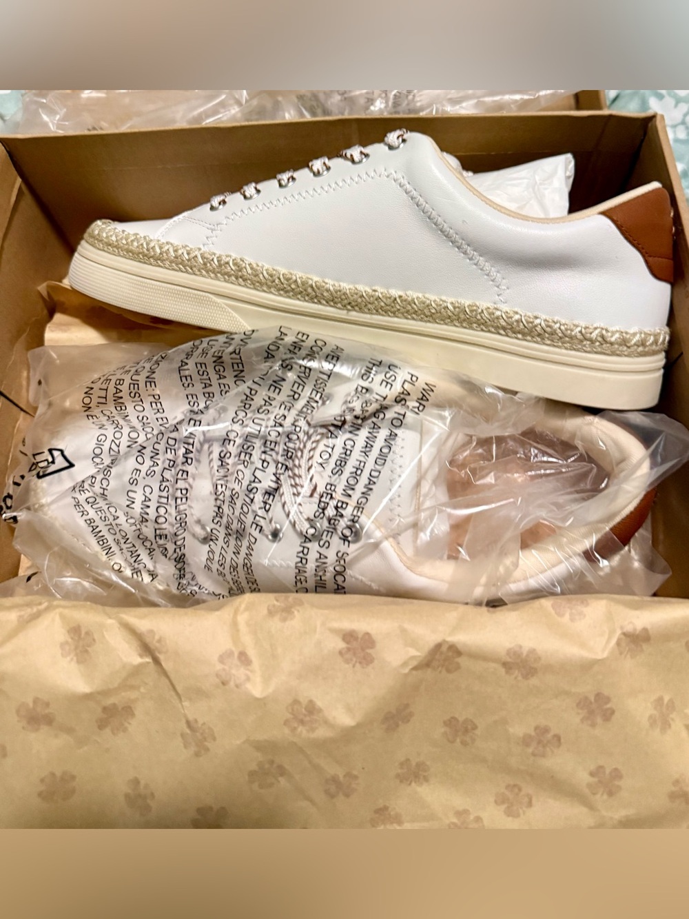 Lucky Brand White Sneakers with Brown Heel Accent